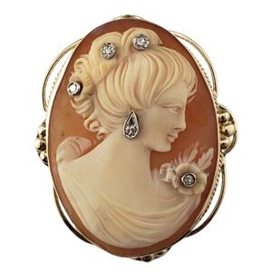 14 Karat Yellow Gold and Diamond Cameo Brooch/Pendant #21403